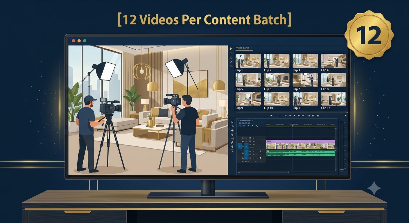 12 videos per content batch on an editing timeline